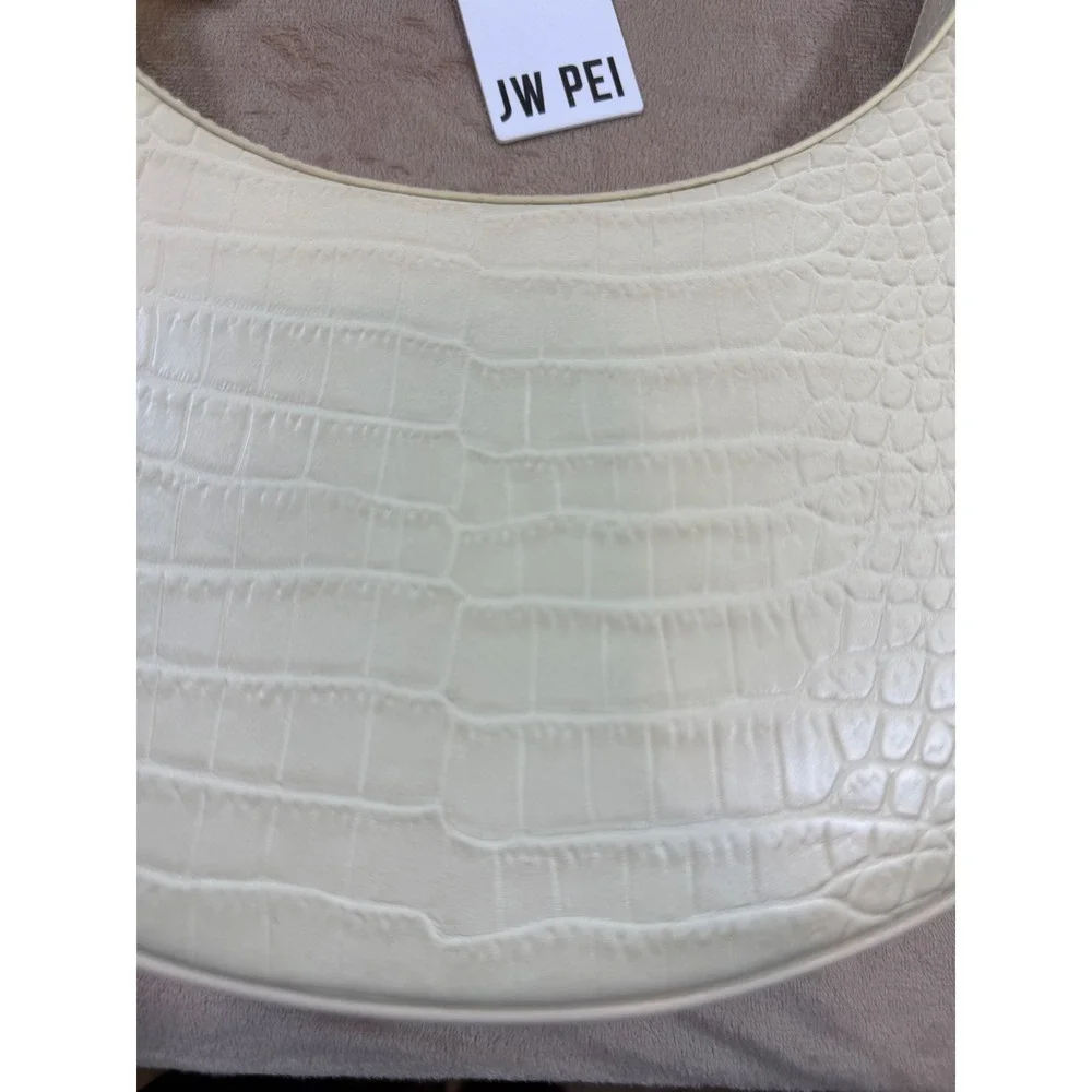 JW PEI Carly Saddle Bag Ivory Croc Embossed Vegan Leather Shoulder Bag NEW